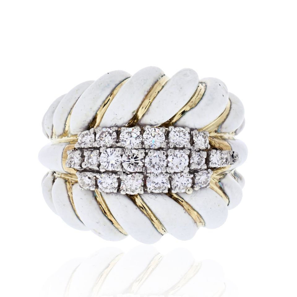 David Webb White Enamel Diamonds, Sapphires Interchangeable Insert Ring - The Back Vault