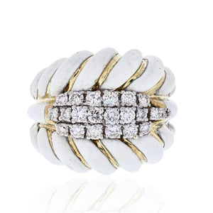 David Webb Platinum & 18K Yellow Gold White Enamel Diamonds, Sapphires Interchangeable Insert Ring