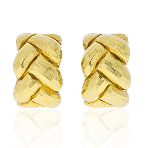 David Webb 18K Yellow Gold Hammered Braid Huggie Earrings