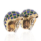 David Webb Platinum & 18K Yellow Gold Green And Blue Checkerboard Enamel Clip-On Earrings - The Back Vault