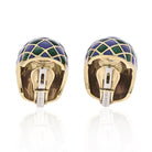 David Webb Platinum & 18K Yellow Gold Green And Blue Checkerboard Enamel Clip-On Earrings - The Back Vault