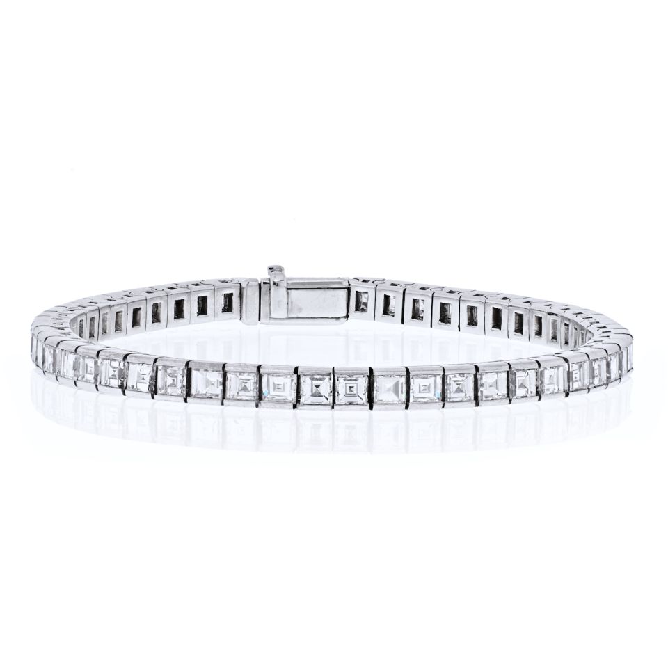 18K White Gold 10 carat Carre Cut Diamond Tennis Bracelet - The Back Vault