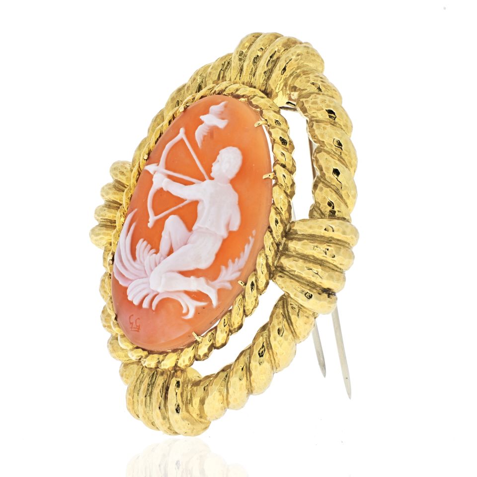 David Webb 18K Yellow Gold Cameo Sagittarius Brooch - The Back Vault