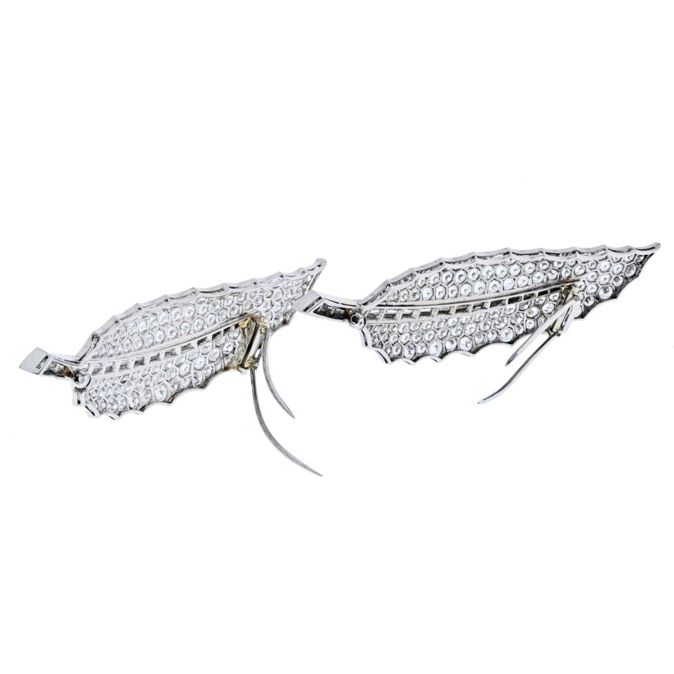 David Webb Platinum 40 Carat Diamond Feather Set Of Two Brooches - The Back Vault