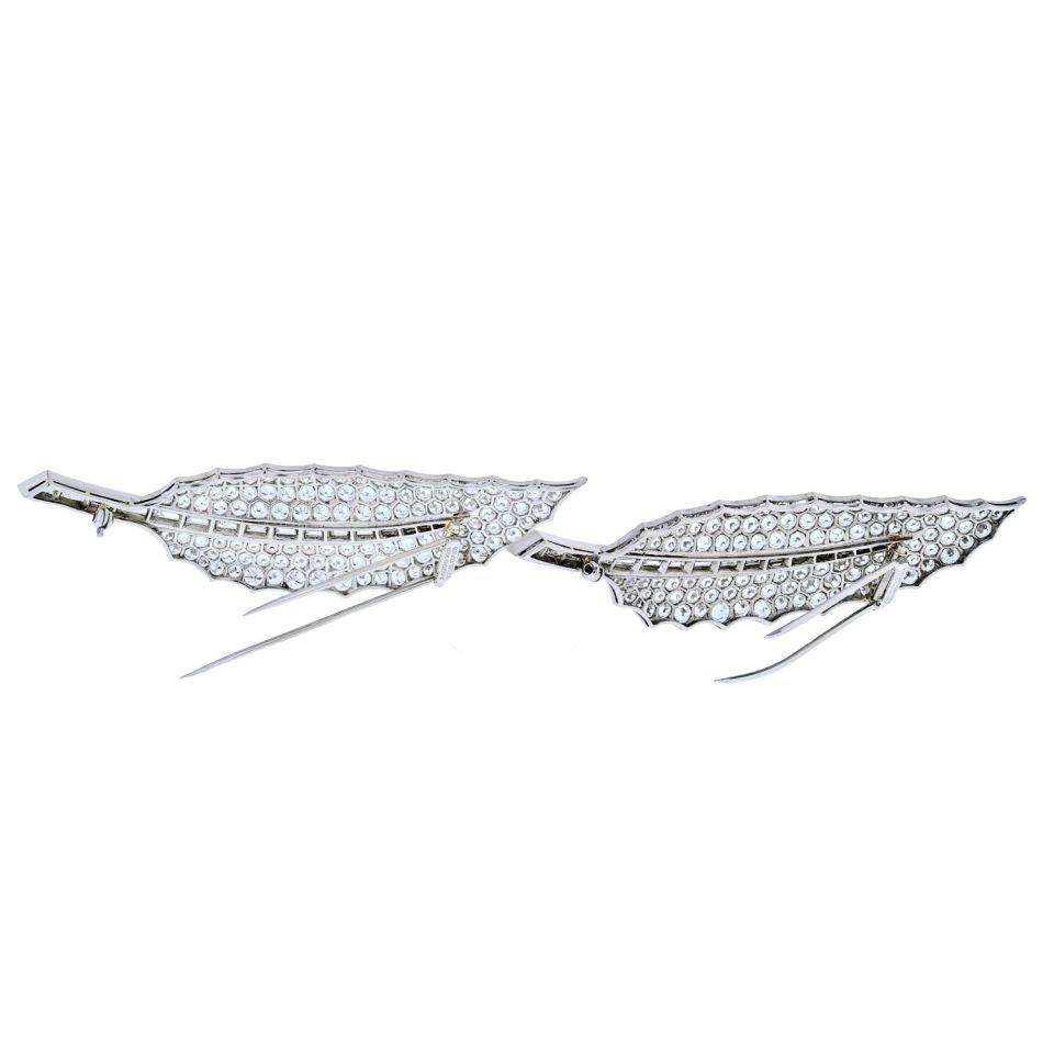 David Webb Platinum 40 Carat Diamond Feather Set Of Two Brooches - The Back Vault