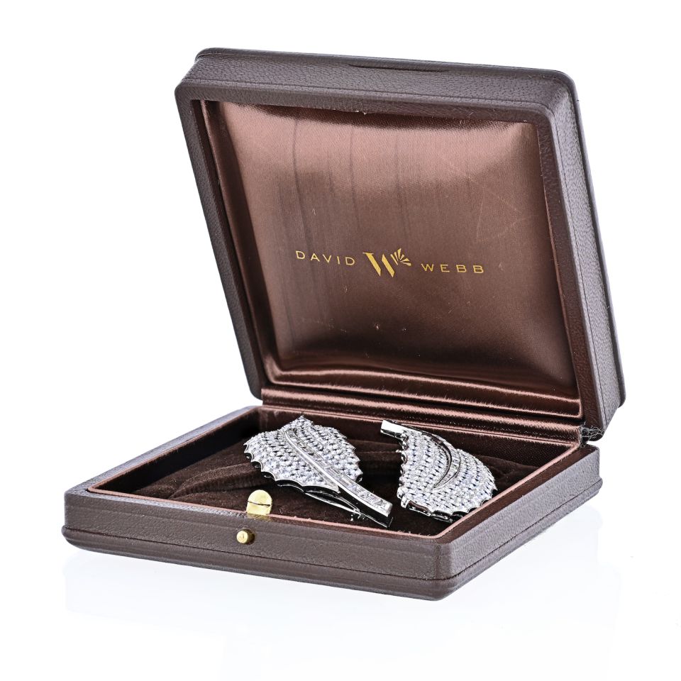 David Webb Platinum 40 Carat Diamond Feather Set Of Two Brooches - The Back Vault