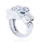 Cartier 18K White Gold Panthere Diamond And Emerald Eyes Ring - The Back Vault