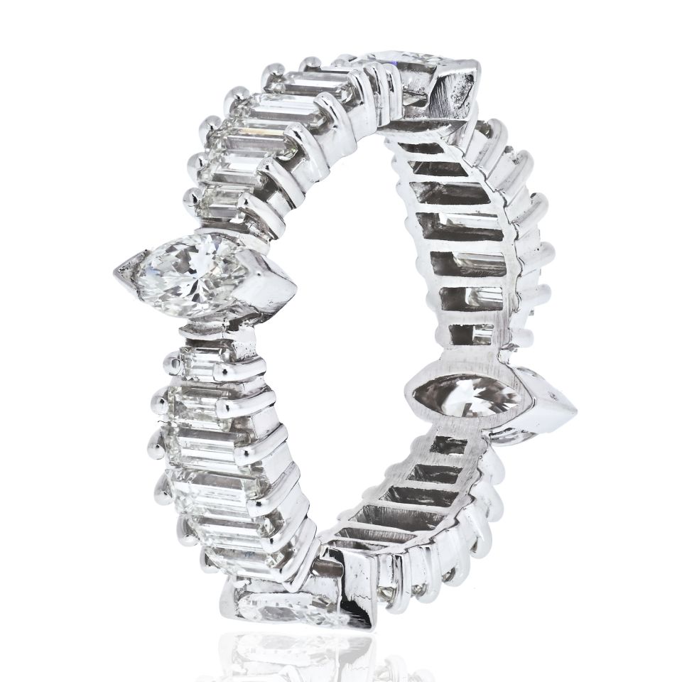 Platinum 3.25 carat Vintage Baguette, Marquise Diamond Eternity Band - The Back Vault