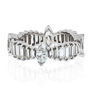 Platinum 3.25 carat Vintage Baguette, Marquise Diamond Eternity Band