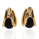 David Webb Platinum & 18K Yellow Gold Black Enamel Diamond Earrings - The Back Vault