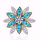 David Webb Platinum & 18K Yellow Gold Turquoise, Diamond Flower Brooch - The Back Vault