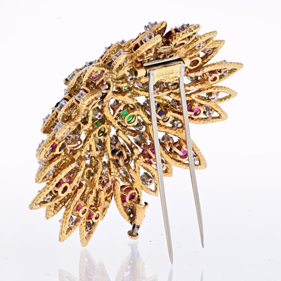 David Webb 18K Yellow Gold 1970's Multicolor Gemstone Brooch - The Back Vault