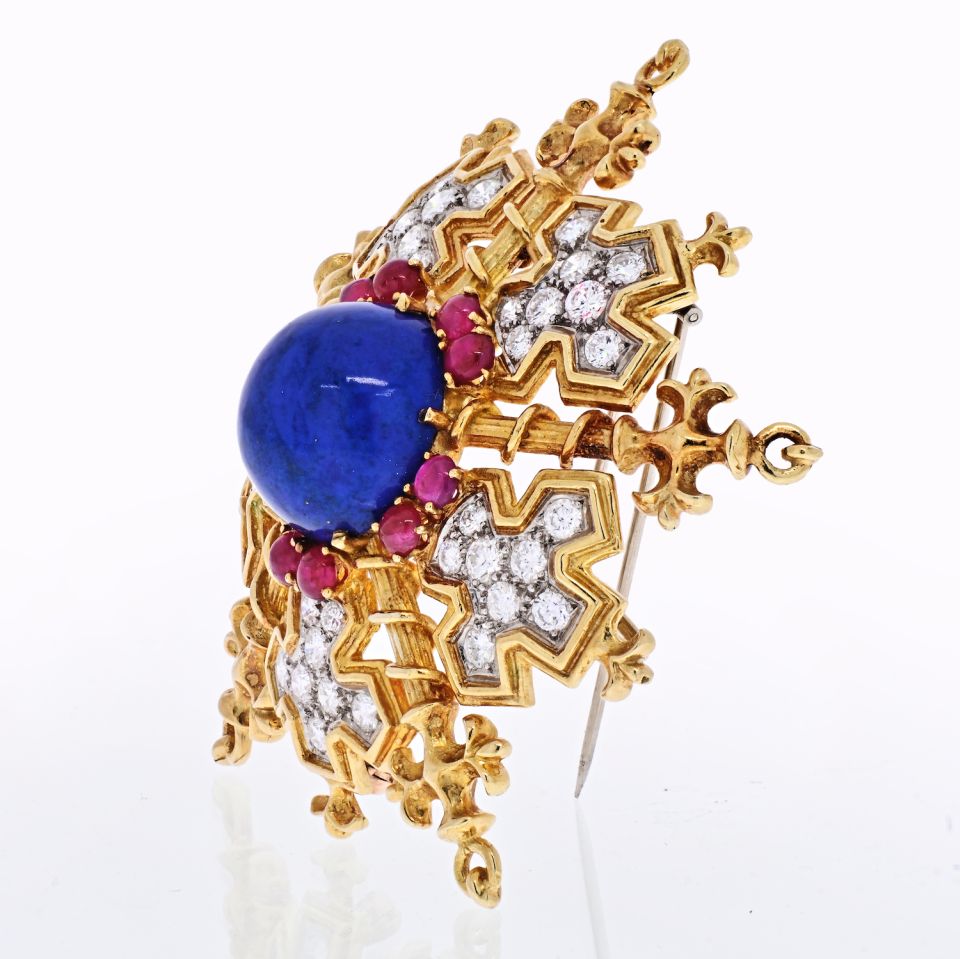 Tiffany & Co. 18K Yellow Gold Snowflake With Lapis, Rubies And Diamonds Brooch - The Back Vault