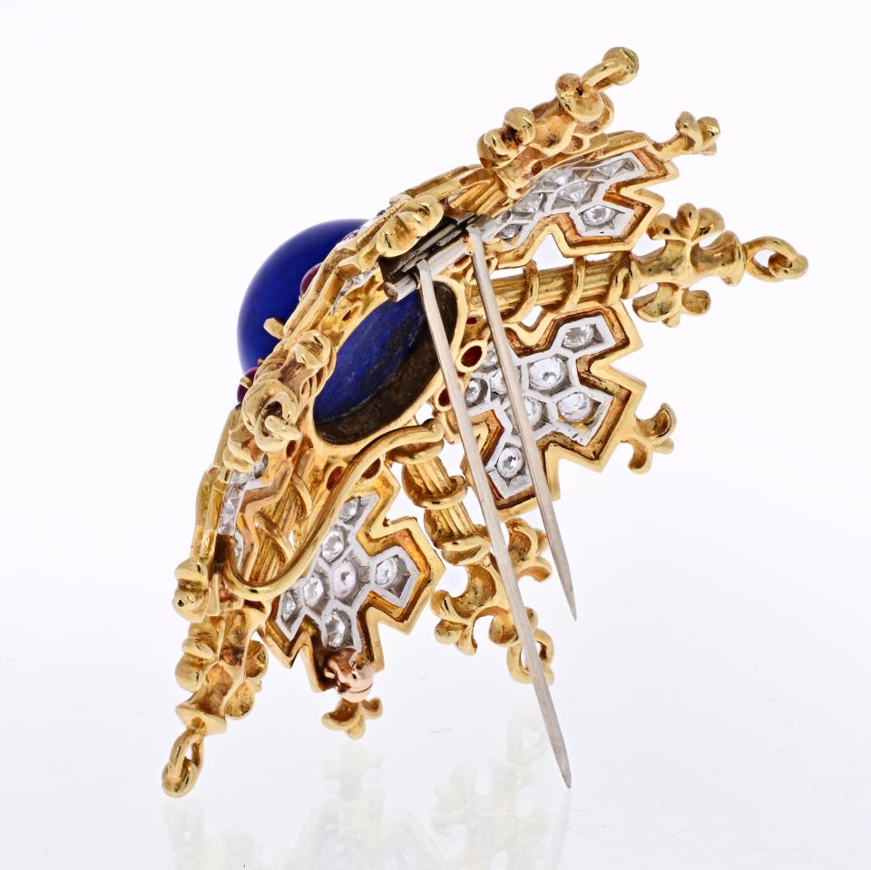 Tiffany & Co. 18K Yellow Gold Snowflake With Lapis, Rubies And Diamonds Brooch - The Back Vault