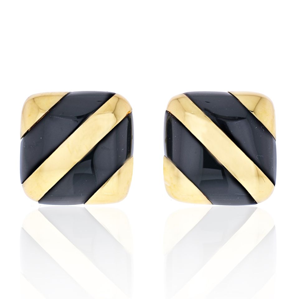 Cartier 18K White Gold 1980's Square Onyx Earrings - The Back Vault