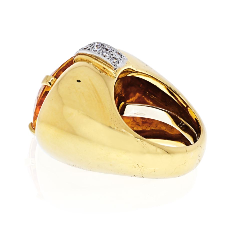 David Webb Platinum & 18K Yellow Gold Oval Citrine And Diamond Ring - The Back Vault