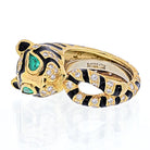 David Webb 18K Yellow Gold Diamonds, Emeralds, Black Enamel Tiger Ring - The Back Vault