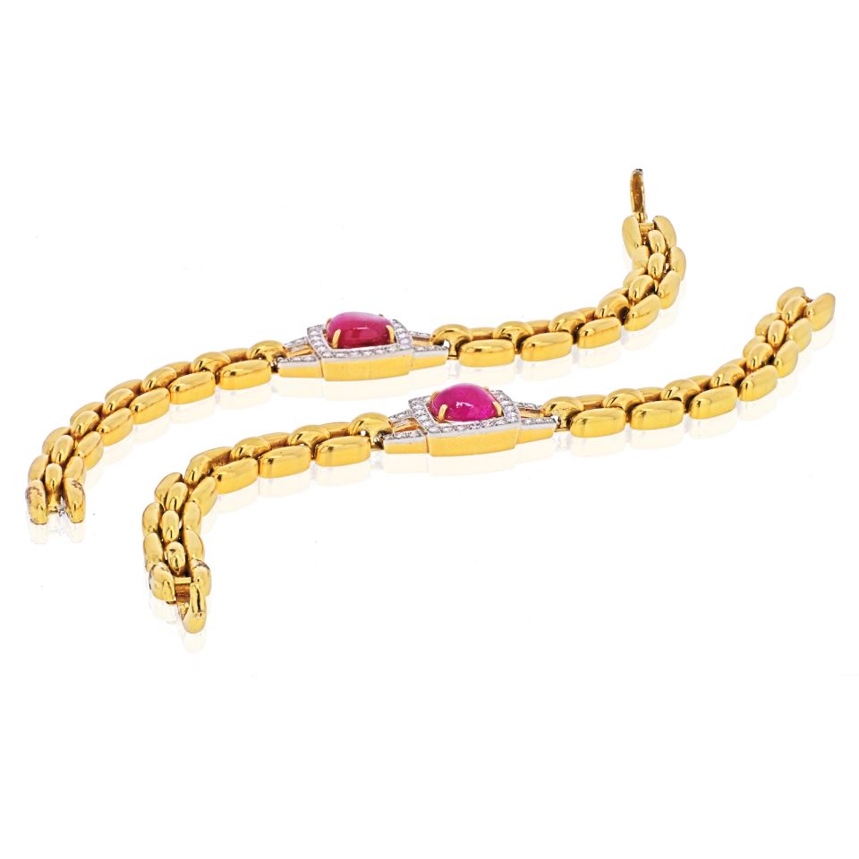 David Webb Platinum & 18K Yellow Gold Ruby And Diamond Link Chain Necklace - The Back Vault