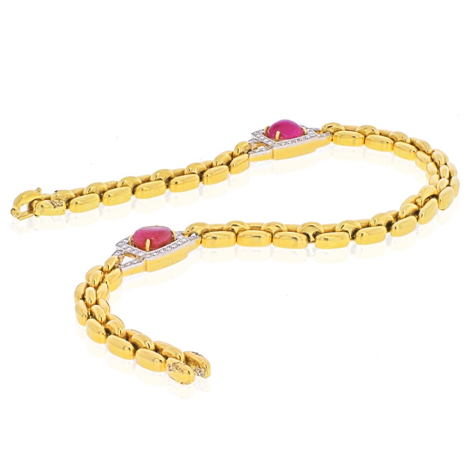 David Webb Platinum & 18K Yellow Gold Ruby And Diamond Link Chain Necklace - The Back Vault