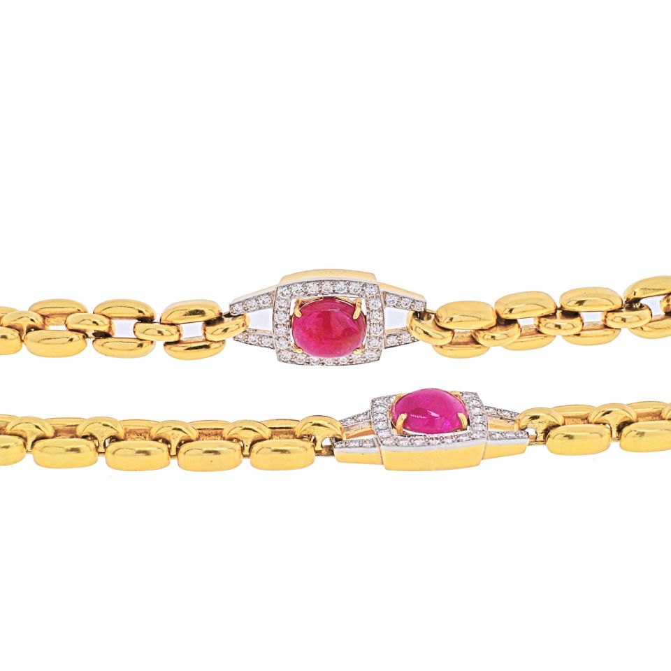 David Webb Platinum & 18K Yellow Gold Ruby And Diamond Link Chain Necklace - The Back Vault