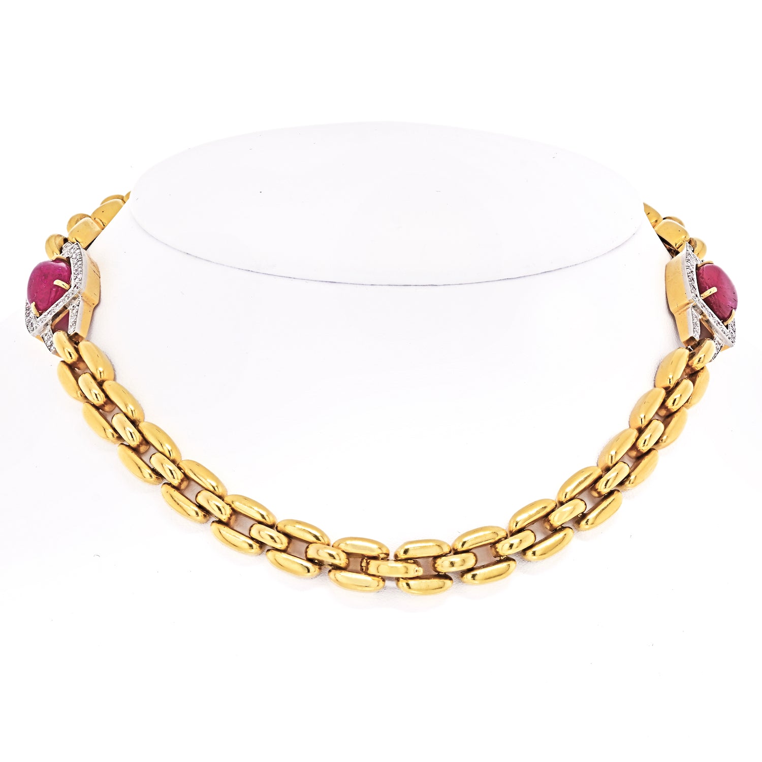 David Webb Yellow Gold Link Chain Diamond And Ruby Necklace - The Back Vault