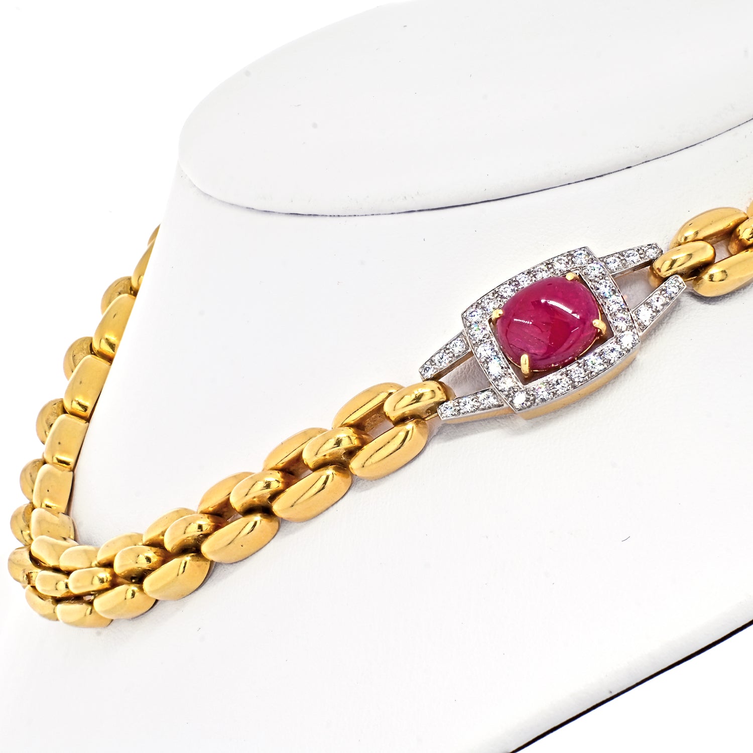 David Webb Yellow Gold Link Chain Diamond And Ruby Necklace - The Back Vault