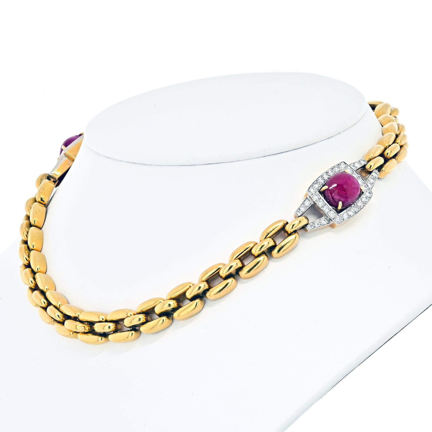 David Webb Yellow Gold Link Chain Diamond And Ruby Necklace - The Back Vault