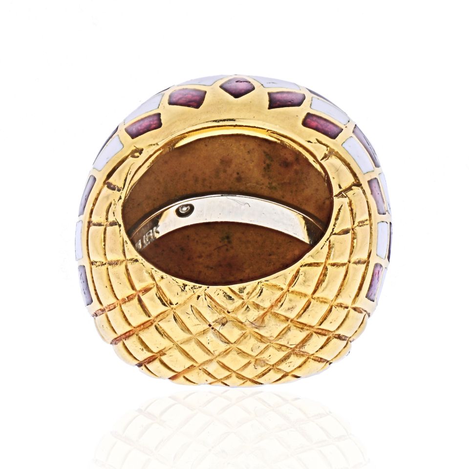 David Webb Platinum & 18K Yellow Gold Checkerboard Dome Ring - The Back Vault