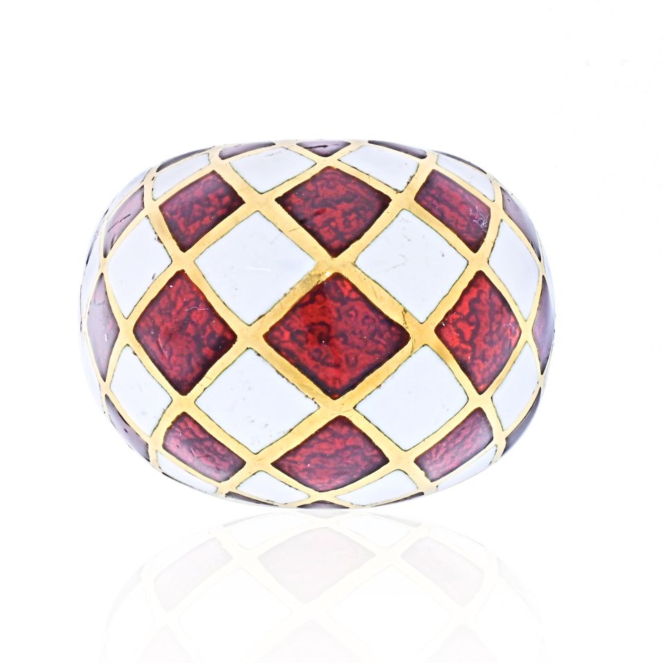 David Webb Platinum & 18K Yellow Gold Checkerboard Dome Ring - The Back Vault