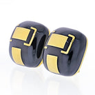 David Webb Platinum & 18K Yellow Gold Black Enamel Cushion Clip-On Earrings - The Back Vault