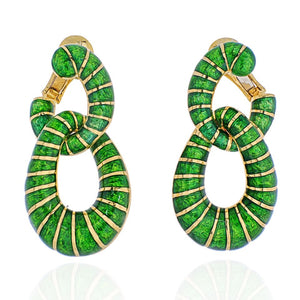 David Webb Platinum & 18K Yellow Gold Green Enamel Double Hoop Door-Knocker Earrings