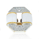 David Webb Platinum & 18K Yellow Gold Tire White Enamel And Diamond Ring - The Back Vault