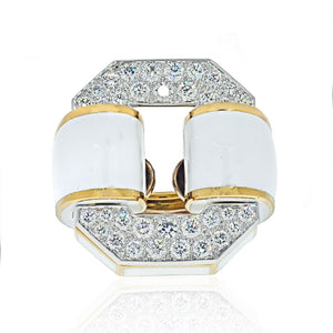 David Webb Platinum & 18K Yellow Gold Tire White Enamel And Diamond Ring