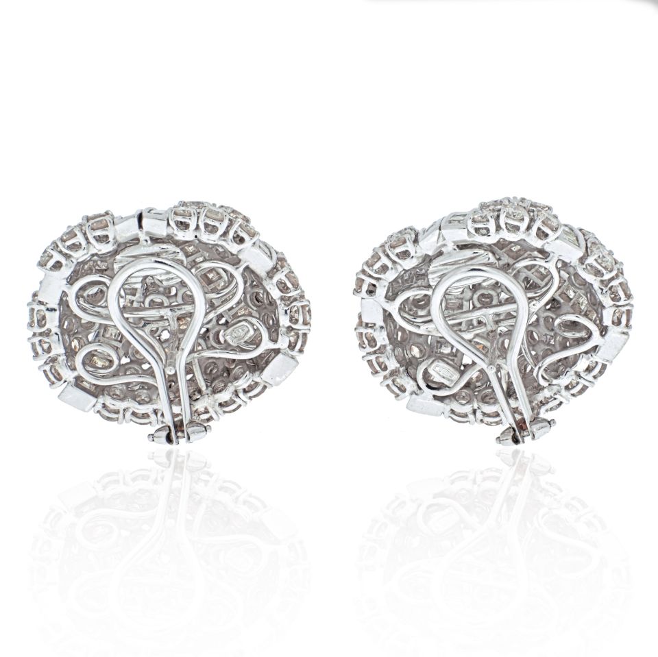 Platinum & 18K White Gold 17 Carat Diamond Cluster Earrings - The Back Vault