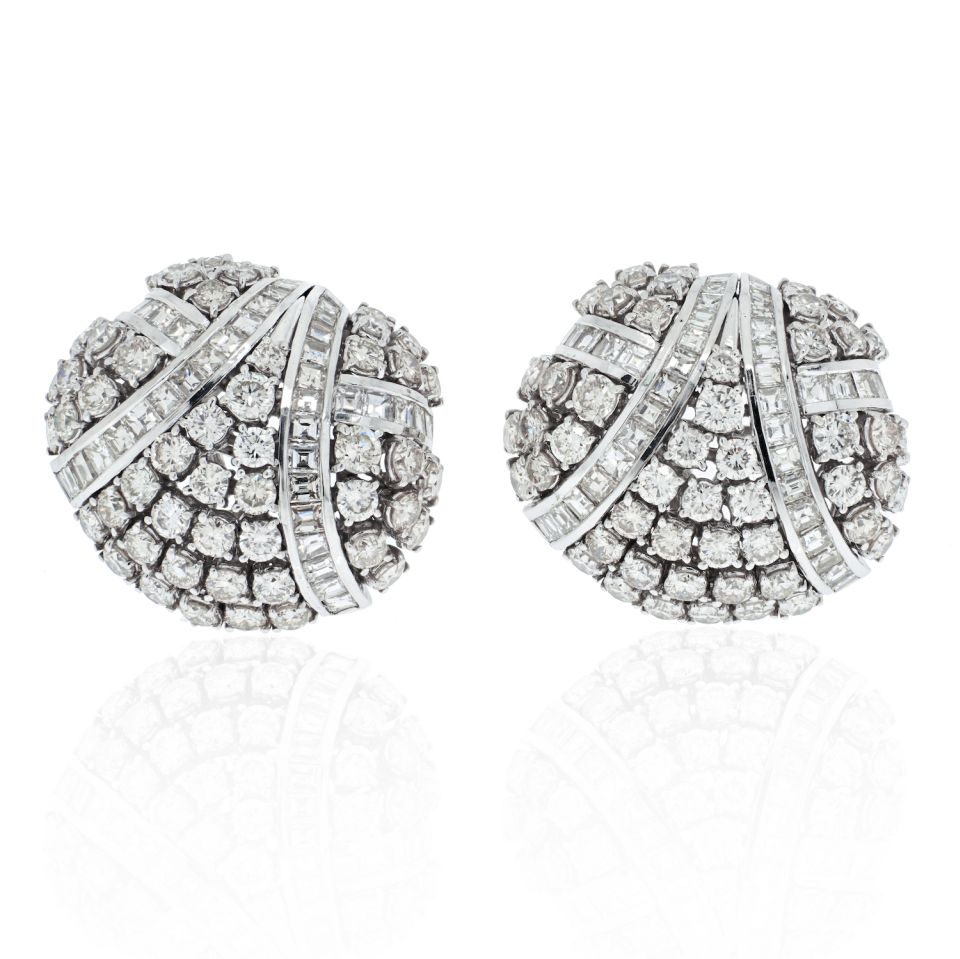 Platinum & 18K White Gold 17 Carat Diamond Cluster Earrings - The Back Vault