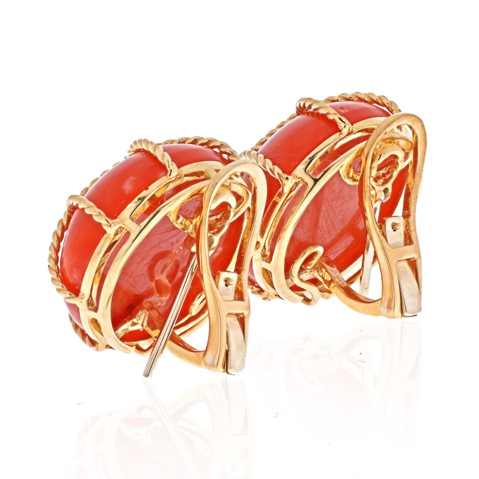 18K Yellow Gold Caged Coral Clip On Earrings - The Back Vault