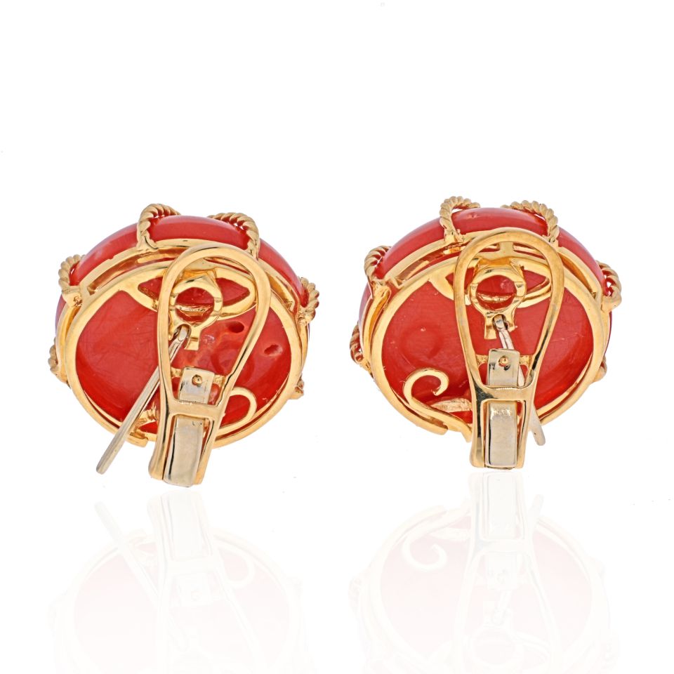 18K Yellow Gold Caged Coral Clip On Earrings - The Back Vault