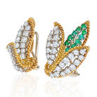 Platinum & 18K Yellow Gold 3 Carats Diamond And Green Emeralds Earrings - The Back Vault