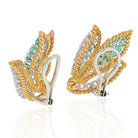 Platinum & 18K Yellow Gold 3 Carats Diamond And Green Emeralds Earrings - The Back Vault