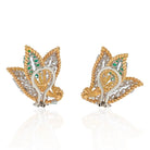 Platinum & 18K Yellow Gold 3 Carats Diamond And Green Emeralds Earrings - The Back Vault