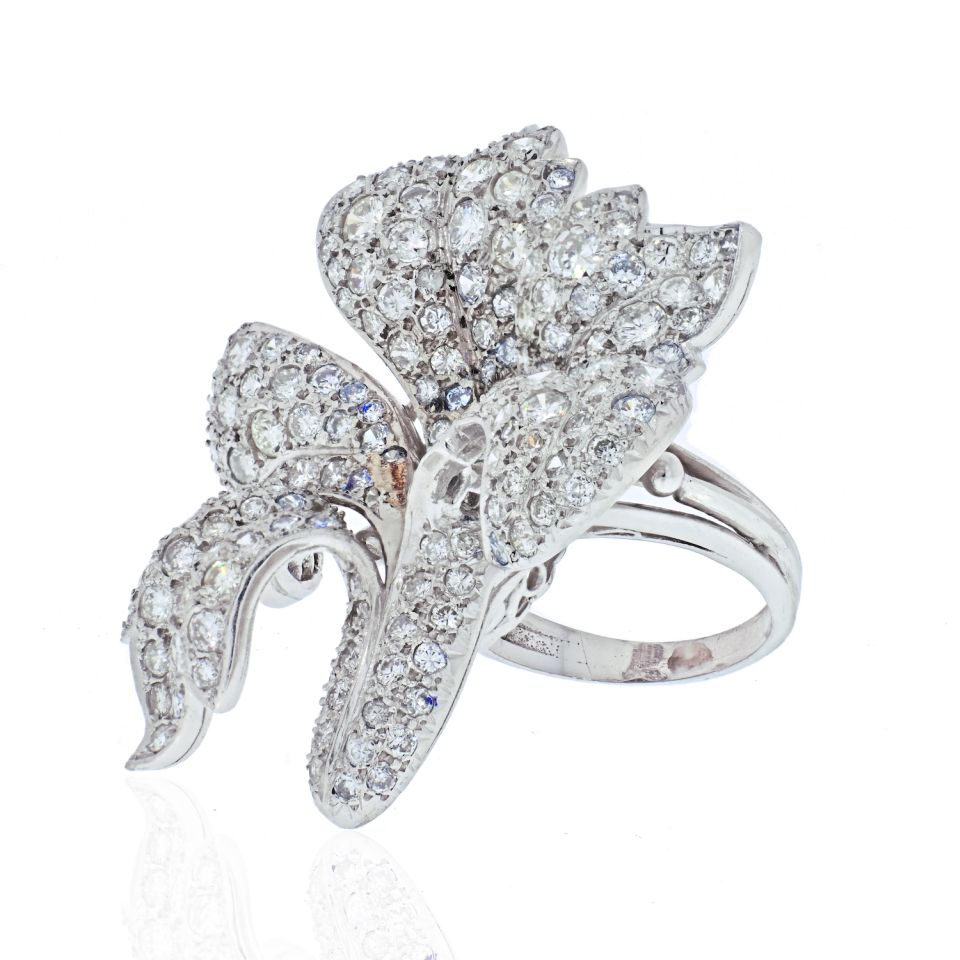 Platinum Diamond Cluster Orchid Flower Ring - The Back Vault