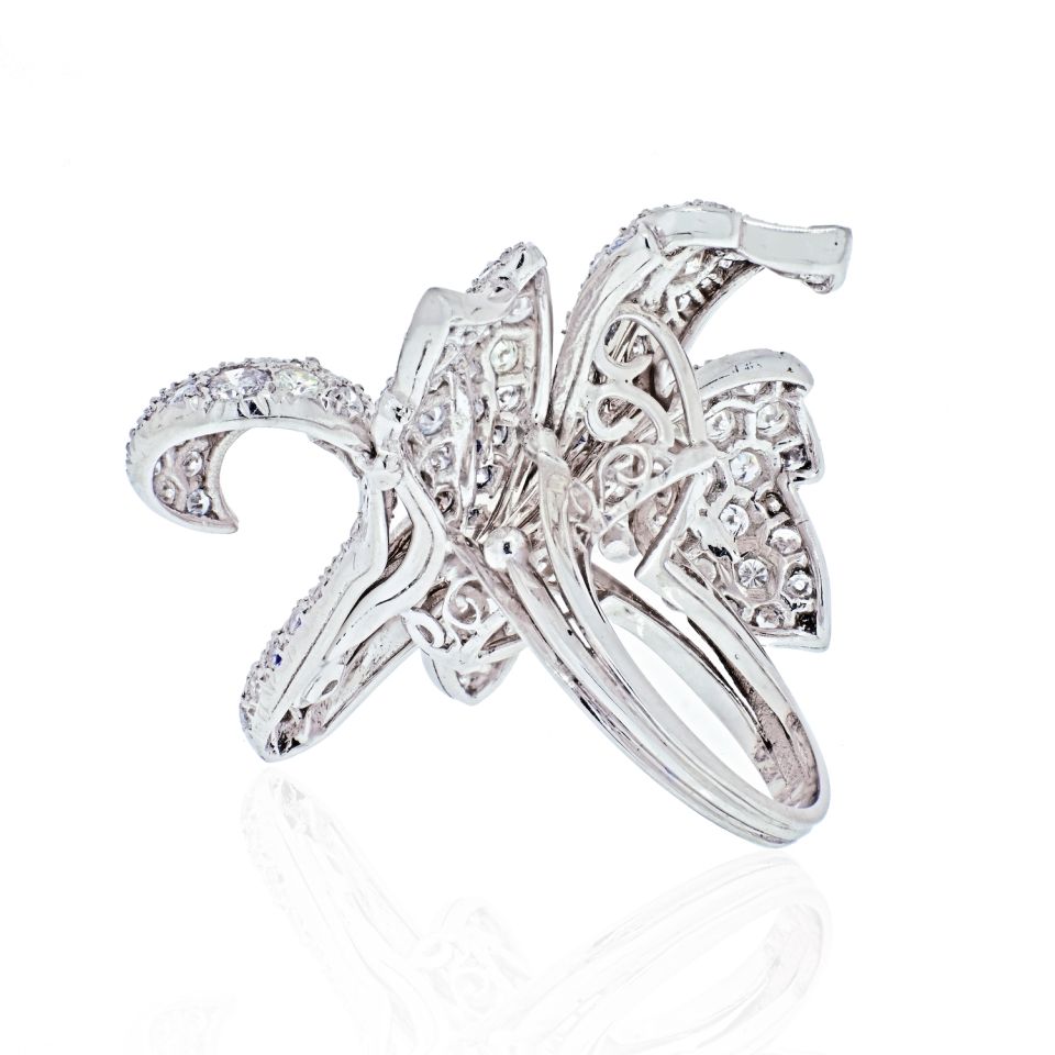 Platinum Diamond Cluster Orchid Flower Ring - The Back Vault