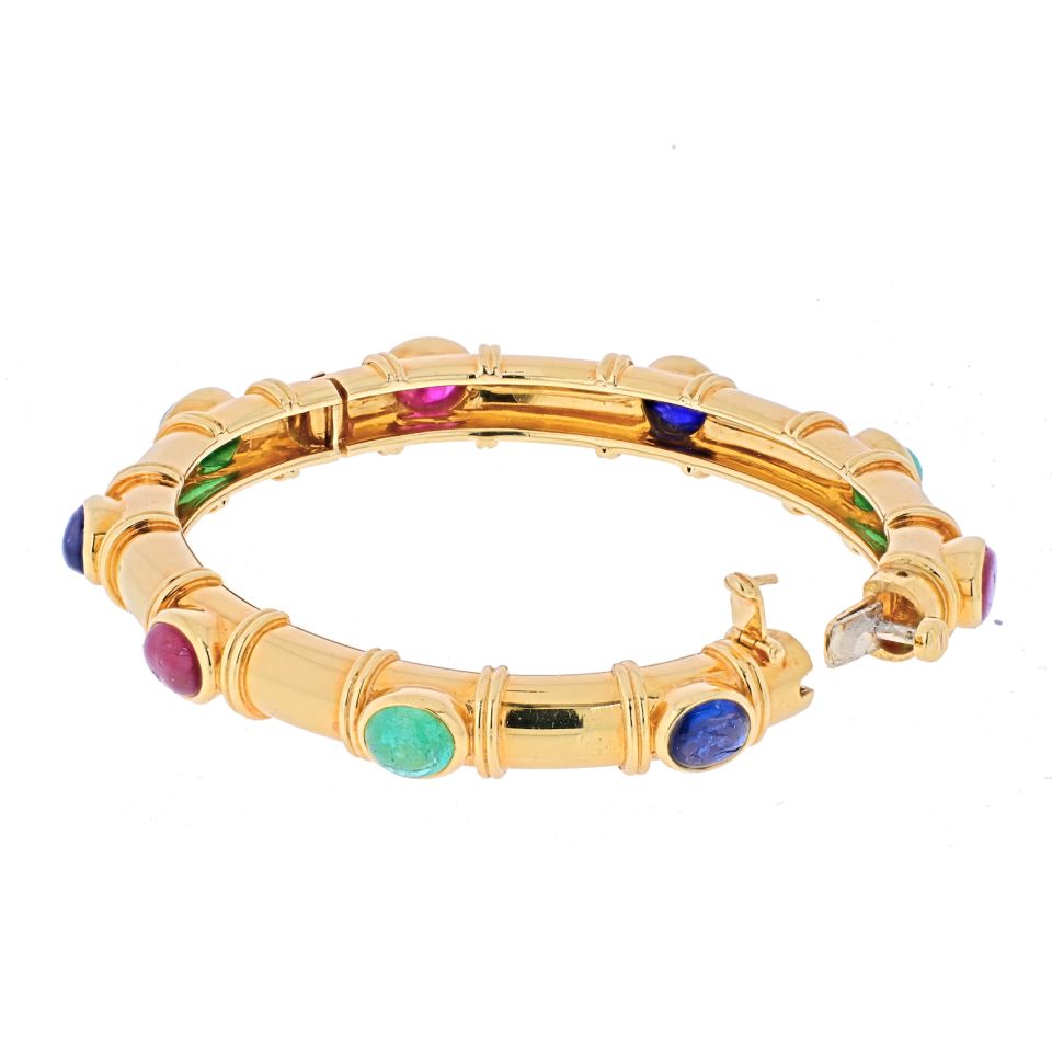 David Webb 18K Yellow Gold Multi Color Gemstone Bracelet - The Back Vault