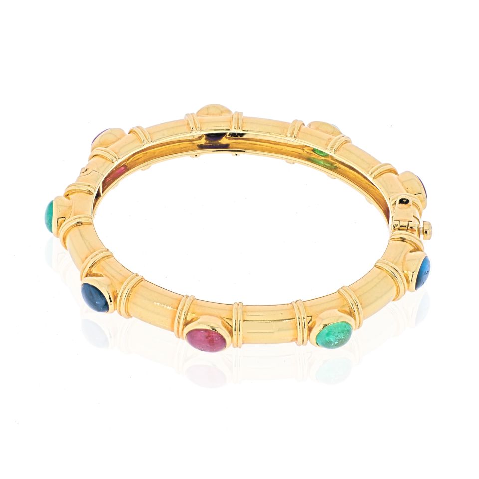 David Webb 18K Yellow Gold Multi Color Gemstone Bracelet - The Back Vault