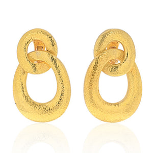 David Webb 18K Yellow Gold Hammered Finish Double Circle Door Knocker Earrings