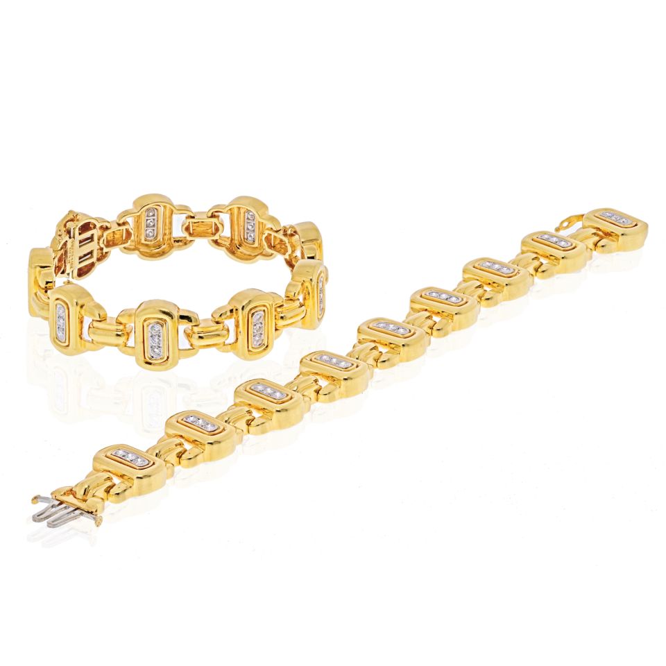 David Webb Two Matching Diamond Link 18K Gold Bracelets - The Back Vault