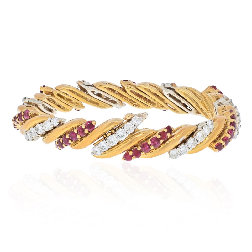 18K Yellow Gold Diamond And Ruby Vintage Bracelet - The Back Vault