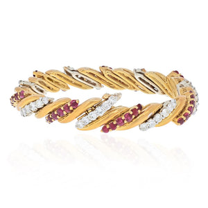 18K Yellow Gold Diamond And Ruby Vintage Bracelet