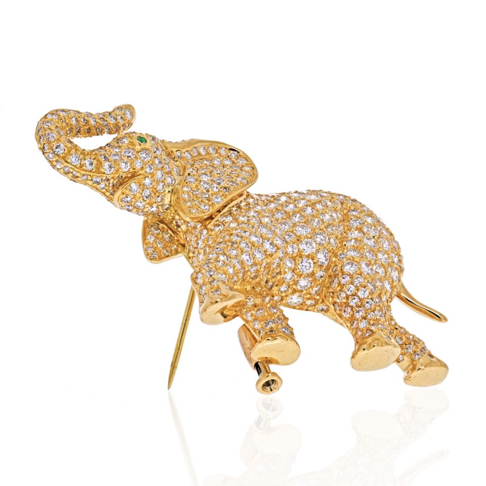 Cartier 18K Yellow Gold Diamond Elephant Brooch - The Back Vault