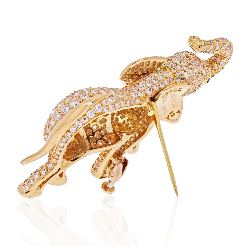 Cartier 18K Yellow Gold Diamond Elephant Brooch - The Back Vault